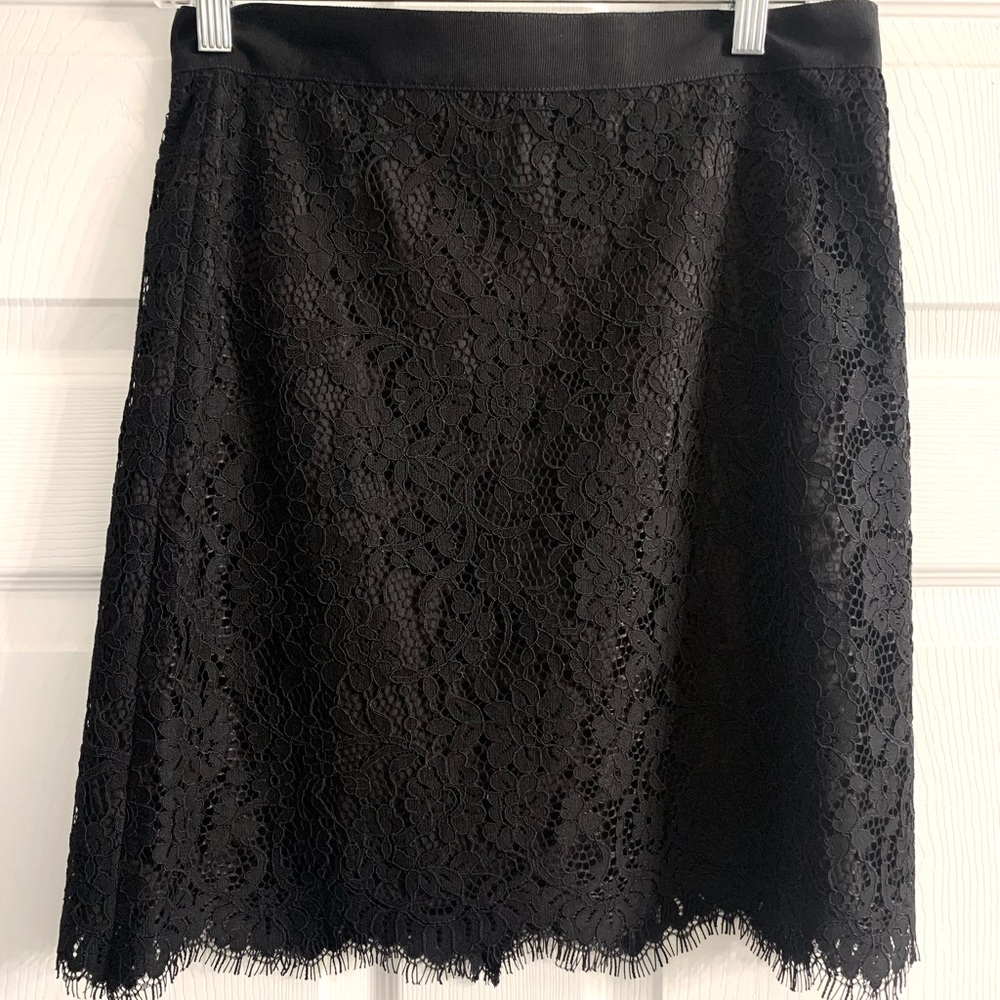 NWT LOFT Black Lace Lined Skirt Size 4 Scalloped Hem Orig $89
